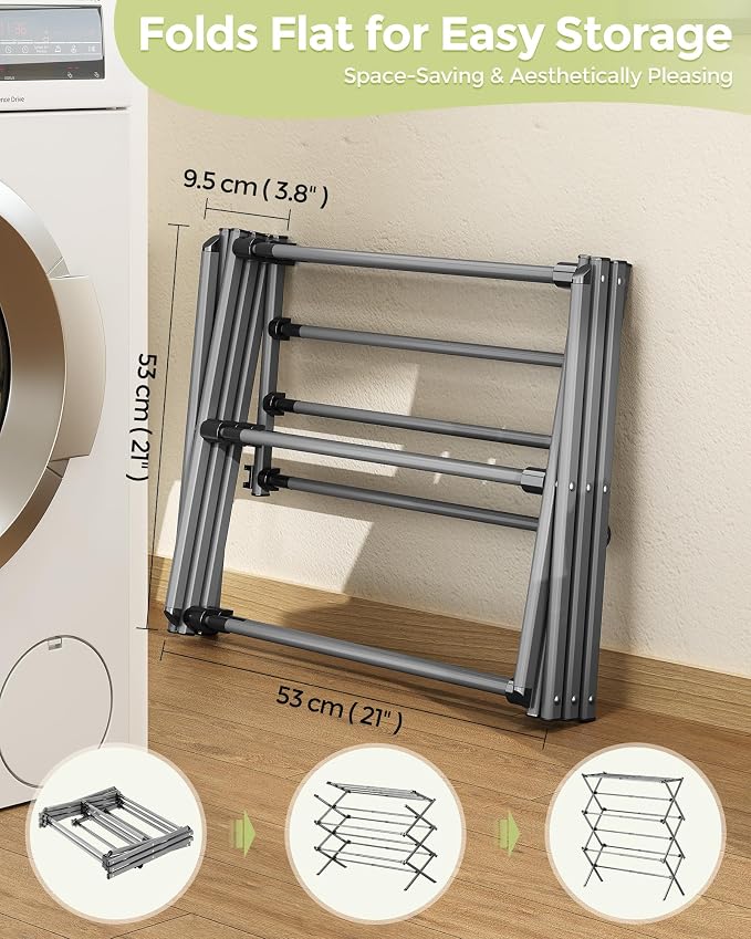 3-Tier Foldable Clothes Drying Rack, 37.6" H, Tool-free Assembly, Extendable - Image 4