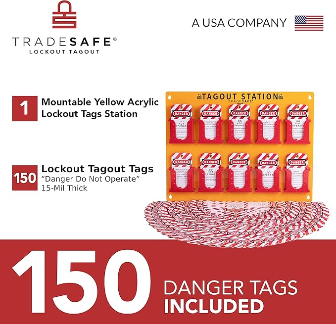 TRADESAFE Lockout Tagout Tags Station, 150 Danger Do Not Operate Tags Included, Wall-Mountable Loto Tags Board, 10 Impact-Resistant Holders, Acrylic Lockout Tagout Board