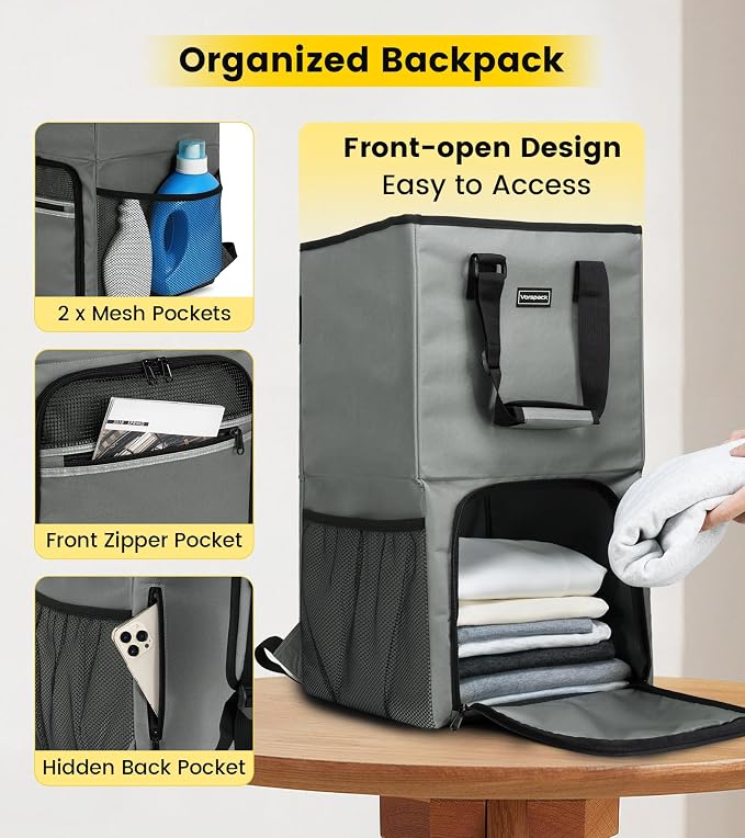 Vorspack Laundry Backpack with Shoulder Straps, Extra Large Hamper, Structured - Image 3