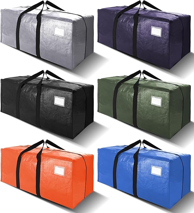 6 Pack Heavy Duty Extra Large Moving Bags W/Backpack Straps by VELVETSURE
