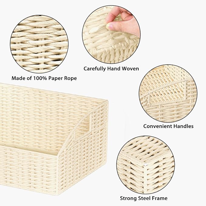 Pantry Baskets for Organizing, Wicker Storage Basket Beige - Image 3