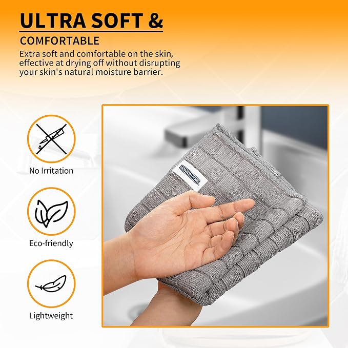 Microfiber Hand Bath Towels, 6 Pack 25''*15'' Grey Bathroom Hand Towels - Image 4