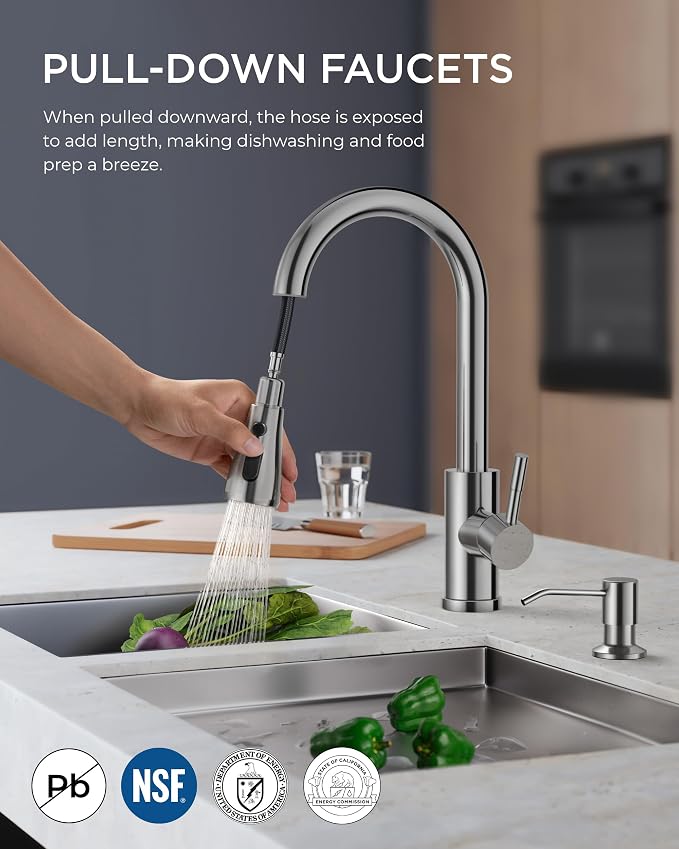 FORIOUS Kitchen Faucet with Soap Dispenser, High Arc Single Handle, Chrome | - Image 2