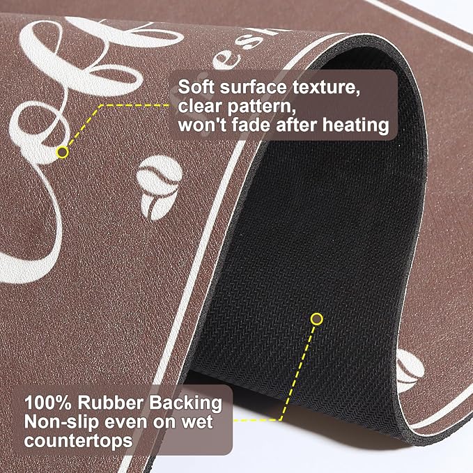 CooRug Fashion Coffee Mat, Dish Drying Mat 16" x 24" Brown | Hide Stain - Image 7