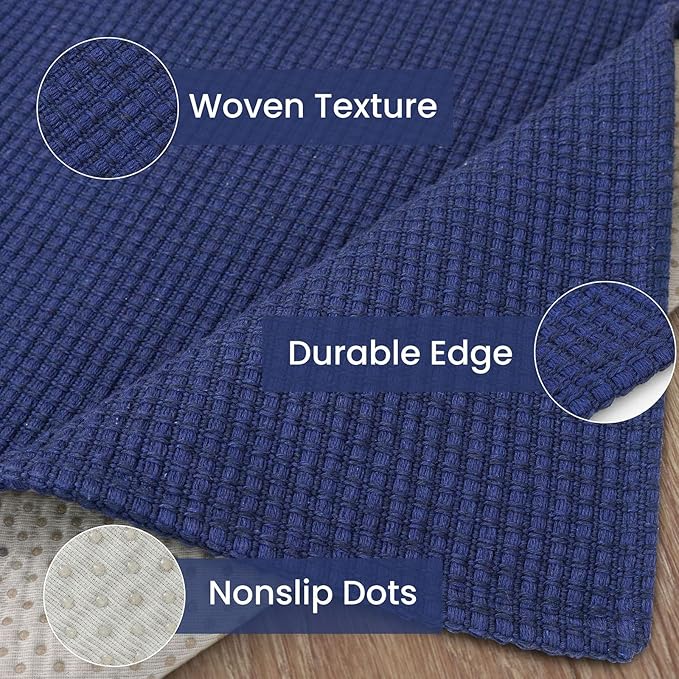 IOHOUZE Washable Exrea Long Hallway Runner Rug 3x20 Non Slip Rubber Backed Kitchen Runner Entryway Runner Indoor, Woven Rugs Floor Carpet for Kitchen Hall Entryway, Royal Blue/Navy