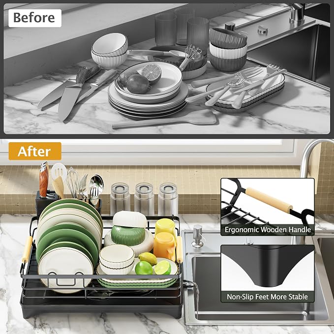 Epicano Dish Drying Rack for Kitchen Counter, Large Capacity | Raised Feet - Image 7