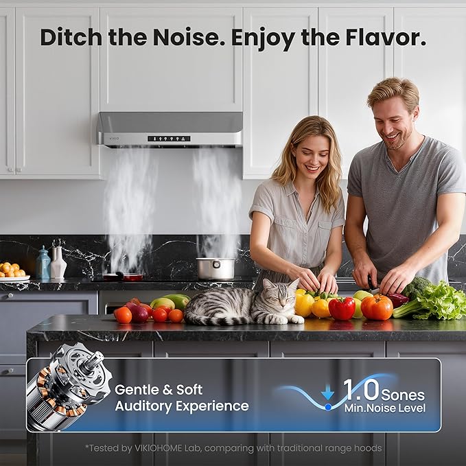 Range Hood 36 Inch Under Cabinet with 980 CFM, 3-Speed Gesture Sensing & Touch Control, Stainless Steel Kitchen Hood Vent for LED Lights, Time Setting, Baffle Filters with Handlebar