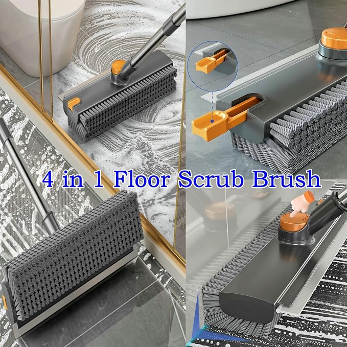 Floor Scrub Brush with Squeegee Long Handle 3 in 1 tub Brush 52'' 2026 Upgraded - Image 3