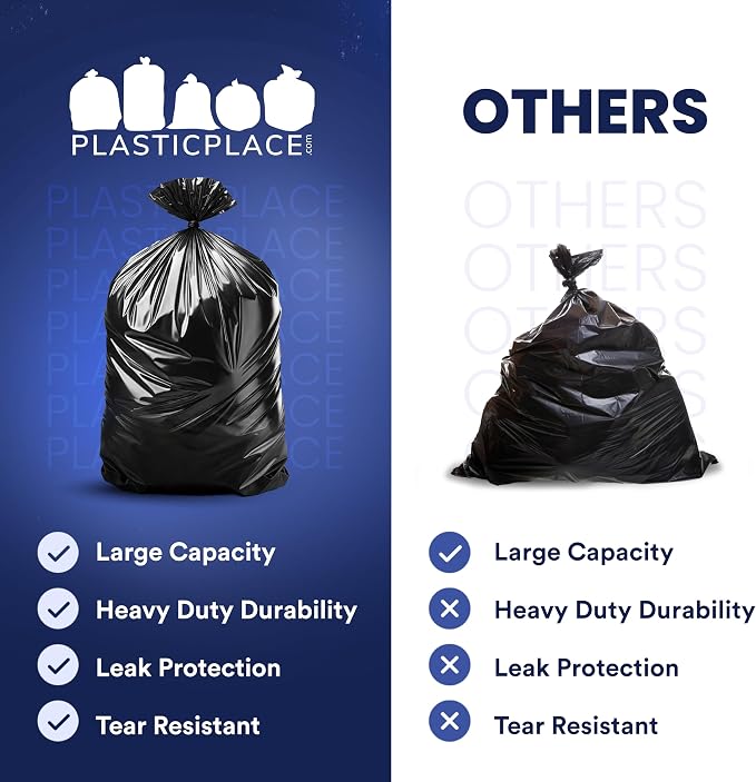 Plasticplace 55-60 Gallon Trash Bags │ 1.2 Mil │ Black Heavy Duty Garbage Can - Image 5
