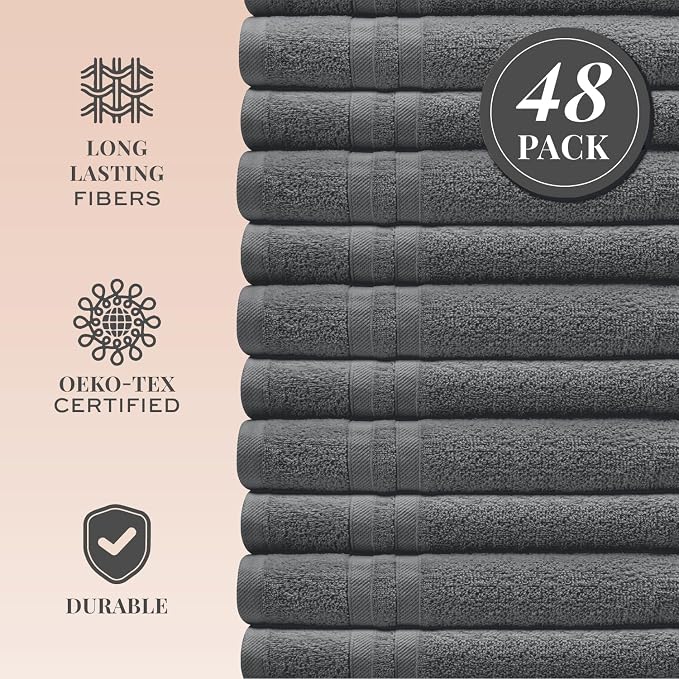 White Classic Wealuxe Dark Gray Washcloths 48 Pack - Image 2