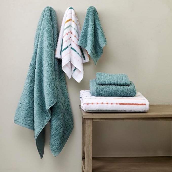 SKL Home CloudSoft/Modesto Stripe Bath Towel Set, Teal/Multi | 2 Bath towels - Image 3