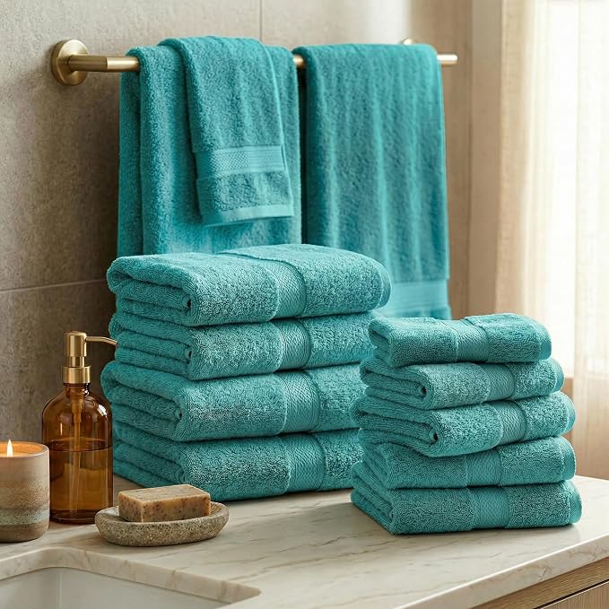 SUPERIOR Egyptian Cotton Ultra Plush & Absorbent, 12 Piece Set, Turquoise | - Image 2