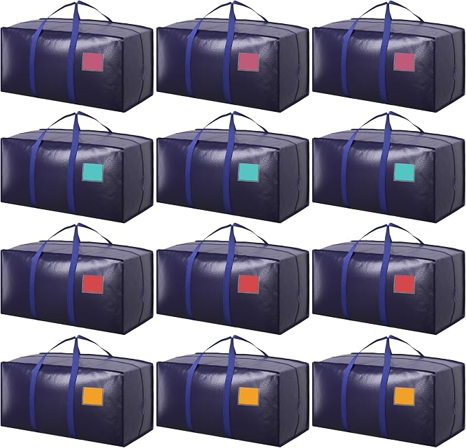 12 Pack Moving Bags with Full-Open Side Zipper, Extra Large 93L Heavy Duty by RMOHRO