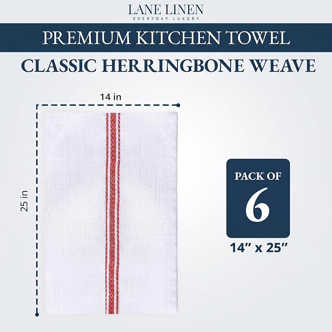LANE LINEN Kitchen Hand Towels 100% Cotton Absorbent Lint-Free 6 Pack - Image 2