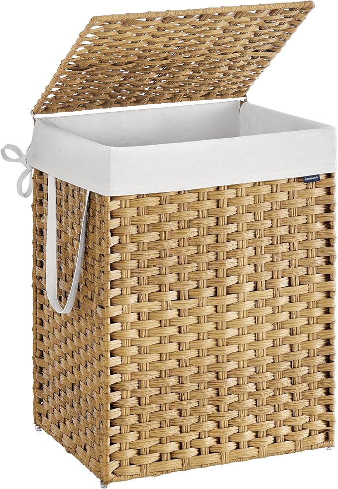 SONGMICS Laundry Hamper with Lid, 29 Gal Synthetic Rattan by Unknown