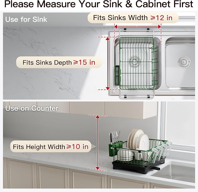 JASIWAY Green Dish Drying Rack in Sink - Image 3