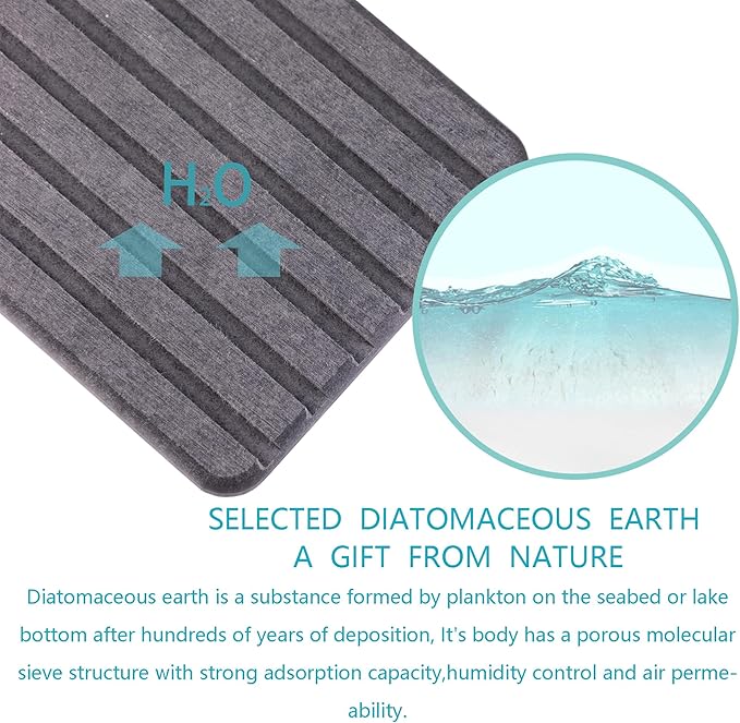 2 PCS Water Absorbent diatomite Coasters, 12.2" x 4" Water Absorbing Stone Tray for Sink, Stone Drying mat for Kitchen Counter, Stone soap Tray Used for Hand Soaps & toiletries & Plants