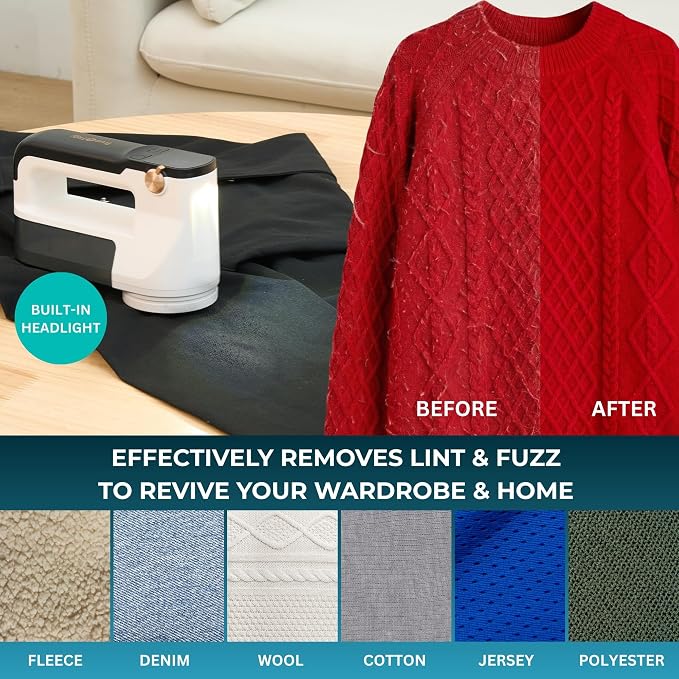 True & Tidy XL Rechargeable Fabric Shaver & Fuzz Remover w/Built-in Light - Image 3