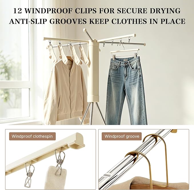 Foldable Clothes Drying Rack, Adjustable Windproof Laundry Drying Rack - Image 6