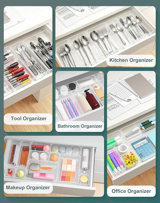 30Pcs Clear Plastic Drawer Organizers Set, 4size makeup drawer organizer trays - Image 3