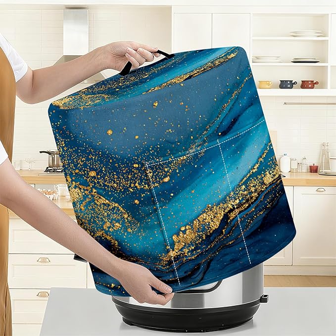 Kitchen Appliance Accessories Dust Cover for 3-6-8 Quart Instant Pot, Pressure Cooker, Air Fryer & Crock Pot,Decorative Appliance Cloth Cover with Top Handle & Storage Pockets (Deep Blue, 6 Quart)