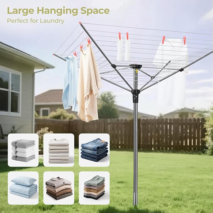 Outdoor Clothes Drying Rack, Portable Umbrella Clothesline, 4-Arm 12 Lines of - Image 5