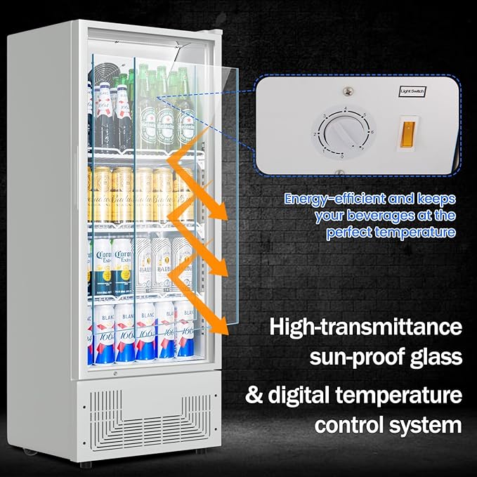 6.5 Cu.Ft Commercial Beverage Refrigerator Glass Door Upright Drink Cooler Display Fridge with Adjustable Shelves and LED Light for Restaurant Bar Store Office White
