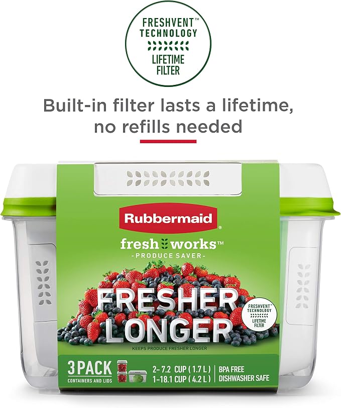 Rubbermaid FreshWorks Produce Saver, Large Produce Storage Containers, 4 Piece - Image 4