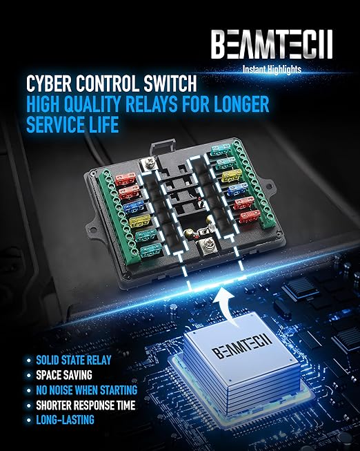 BEAMTECH Wireless 12 Gang Switch Panel, RGB Multifunction Switch Toggle Momentary Pulsed Circuit Control Relay System Box Auxiliary Touch Control Switch LED Light Controller for Car Truck Van ATV SUV