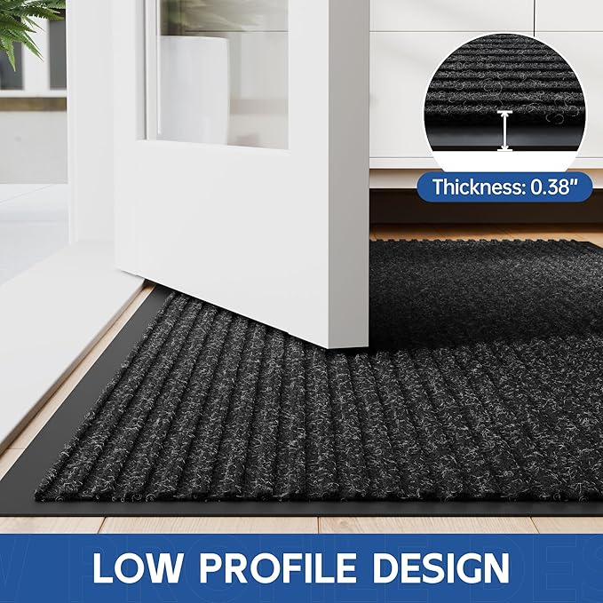 Front Door Mat, 6' x 4' Heavy Duty Indoor Outdoor Door Mat Entrance, Commercial Welcome Mats, Stain and Fade Resistant, Durable Rubber Backing, Low Profile Entry Mat for Patio, Black Stripe