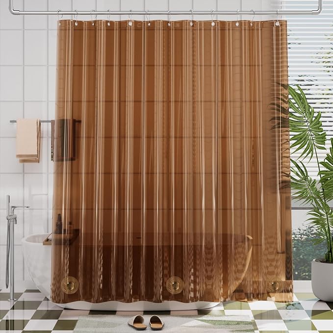 AmazerBath Premium EVA Shower Curtain Amber, Luxury Shower Curtain Clear Brown by AmazerBath