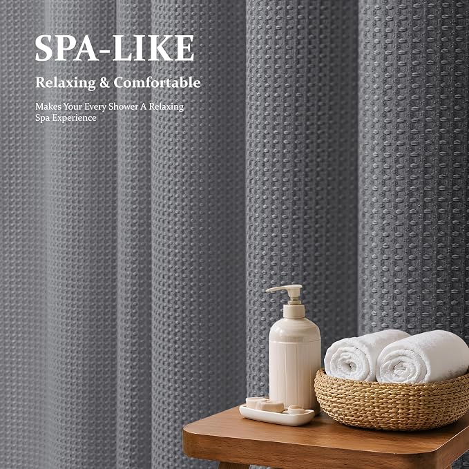 Dynamene Stall Waffle Shower Curtain 256 GSM Heavy Fabric 60x72 Grey/Gray - Image 3