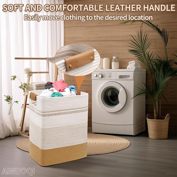 Large Laundry Hamper Basket, 85L Cotton Rope Woven Storage Bin - Image 6