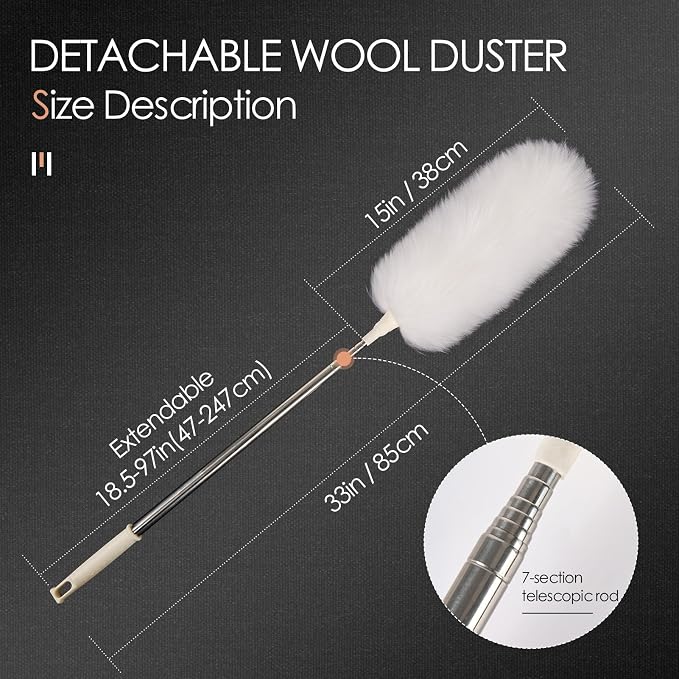 Extendable Lambswool Duster 29-110 Inch, Anti-Static Flexible Head, Stainless - Image 2