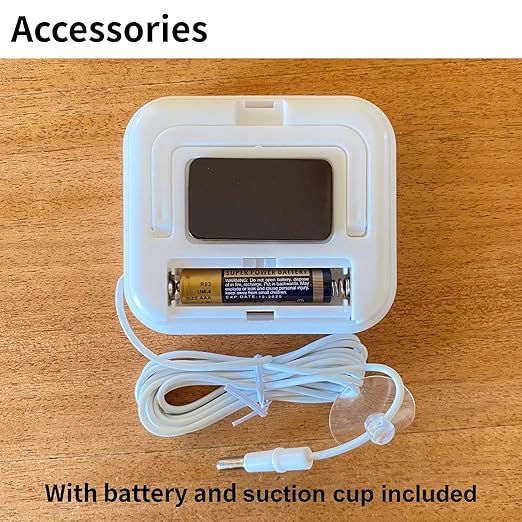 Digital Thermometer with External Sensor, Magnet, Suction Cup, Water Thermometer, Aquarium, Refrigerator, Freezer (White)