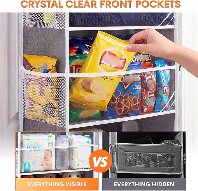 Over Door Organizer with 6 Large Pockets | 6 Transparent Front Pockets & 12 - Image 2