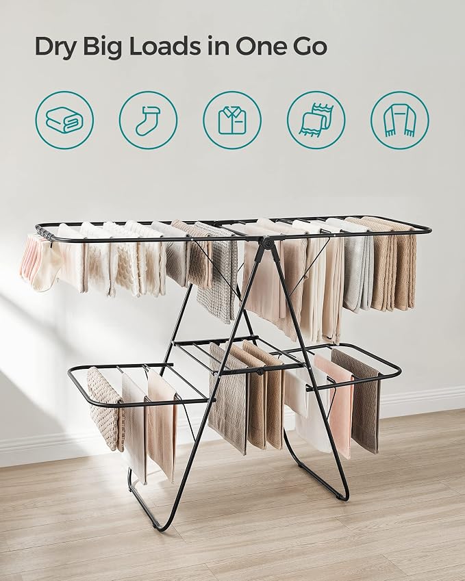 SONGMICS Clothes Drying Rack, Foldable 2-Level Laundry Drying Rack | - Image 3