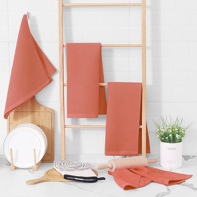 Homaxy 100% Cotton Waffle Weave Kitchen Dish Towels 12-Pack, Coral | 13 x 28 - Image 6
