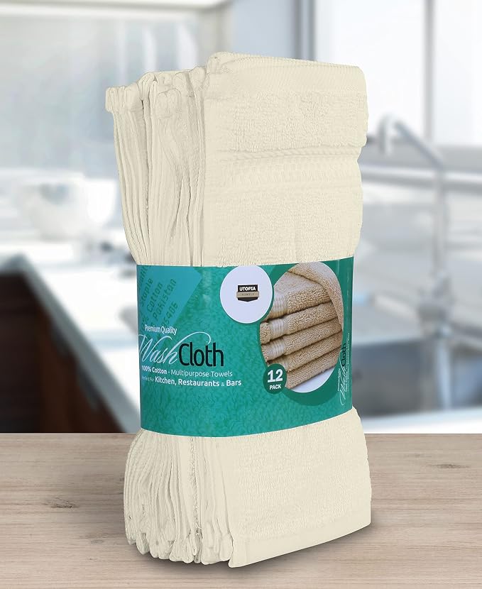 Utopia Towels 12 Pack Premium Wash Cloths, 12x12 in, 100% Cotton, Ivory | - Image 6
