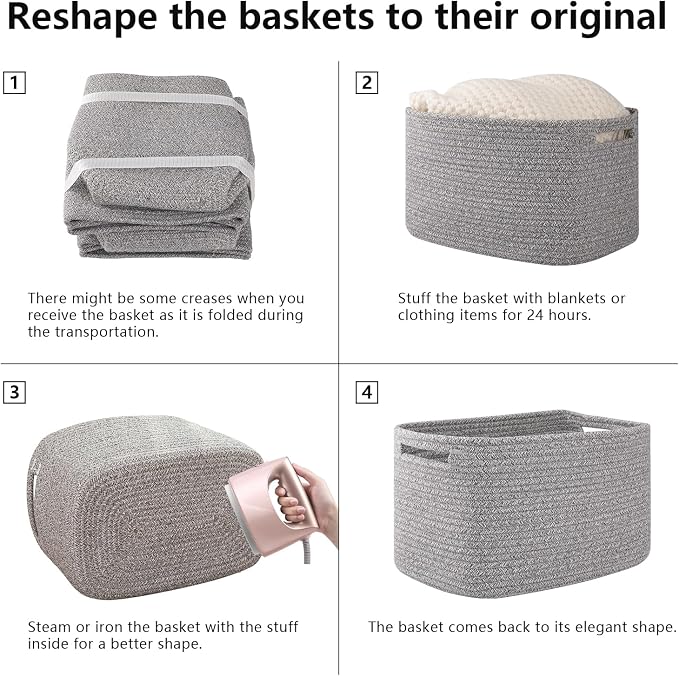 OIAHOMY 4 Pack Storage Baskets for Organizing 24L Cube Storage Bins Grey - Image 7