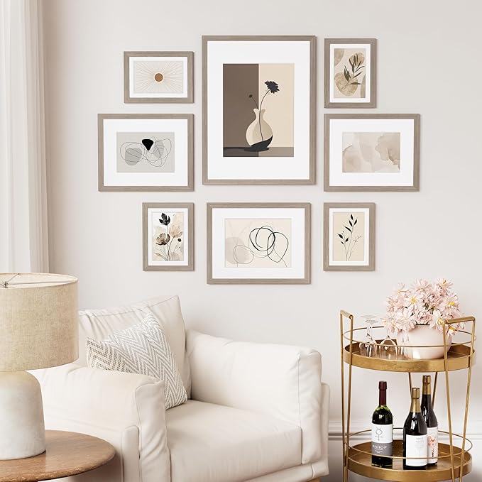 Vittanly 11x17 Picture Frame Set of 2, Solid Wood Frame for Wall Art Photo and Prints, Display Photo 8x12 with Mat or 11x17 without Mat, Light Brown