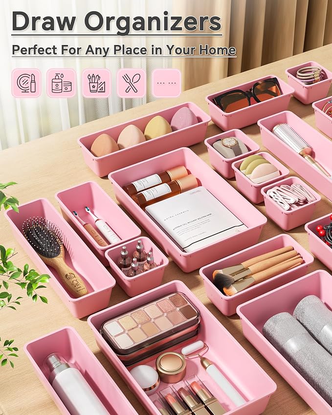 KEMETHY 25 PCS Plastic Drawer Organizers Set, 4 Sizes Vanity Organizer | Makeup - Image 6