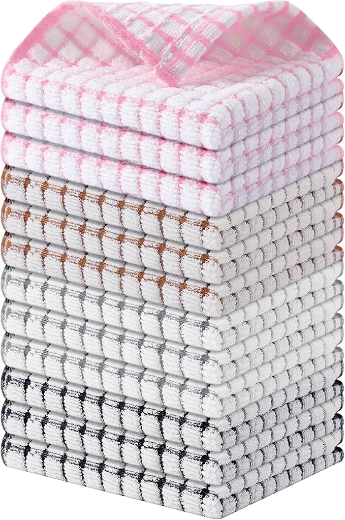 Kitinjoy Cotton 12 Pack Terry Kitchen Dish Cloths, Mix Color by Kitinjoy
