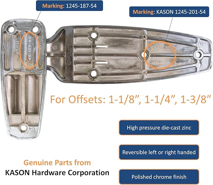 Kason 1245-187-54 Reversible Cam-Rise Hinge Chrome Finish for Freezer/Cooler/Refrigerator, 1245-201-54 (1-1/8" Offset)