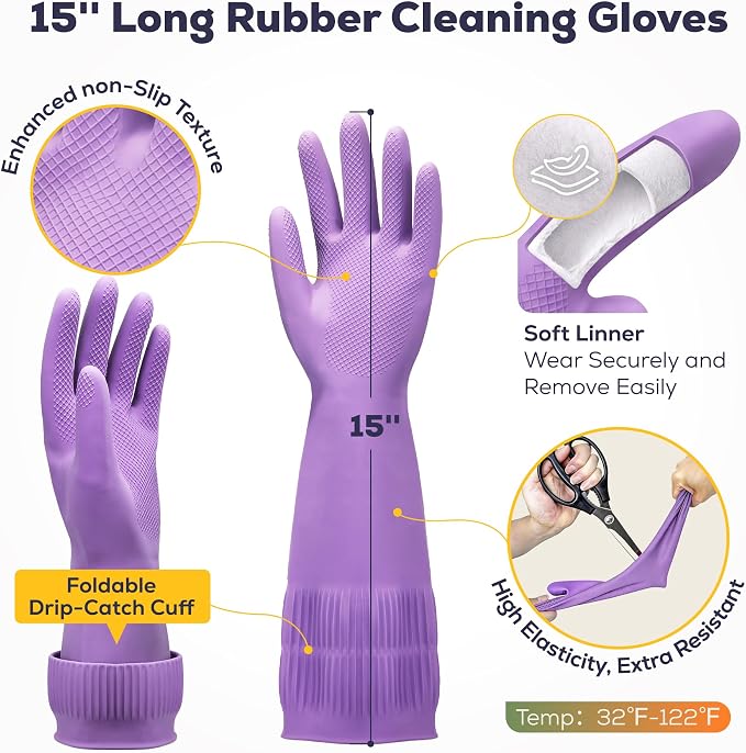 FMP Brands 3/6/12/60 Pairs 15 Inch Extra Long Rubber Dishwashing Gloves - Image 2