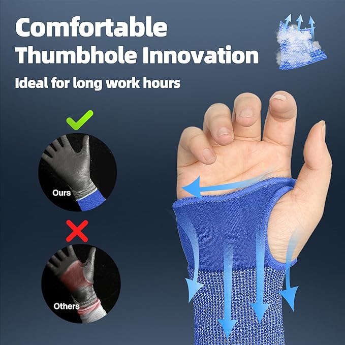 Schwer ANSI A6 Cut Resistant Sleeves, 22 inch Protective Arm Sleeves with Thumb Hole for Arm Work Protection, Arm Guards for Gardening, Cutting Metal, Repairing, Kitchen, Pet Grooming (1 Pair, Blue)