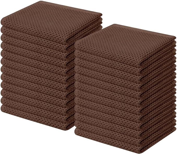 Homaxy 100% Cotton Waffle Weave Kitchen Dish Cloths 24-Pack, Coffee | 12 x 12 by Homaxy