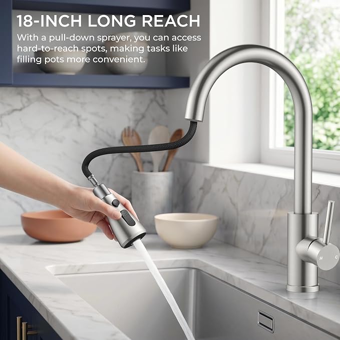FORIOUS Touch Activated Kitchen Faucets Pull Down Sprayer, Brushed Nickel | - Image 5