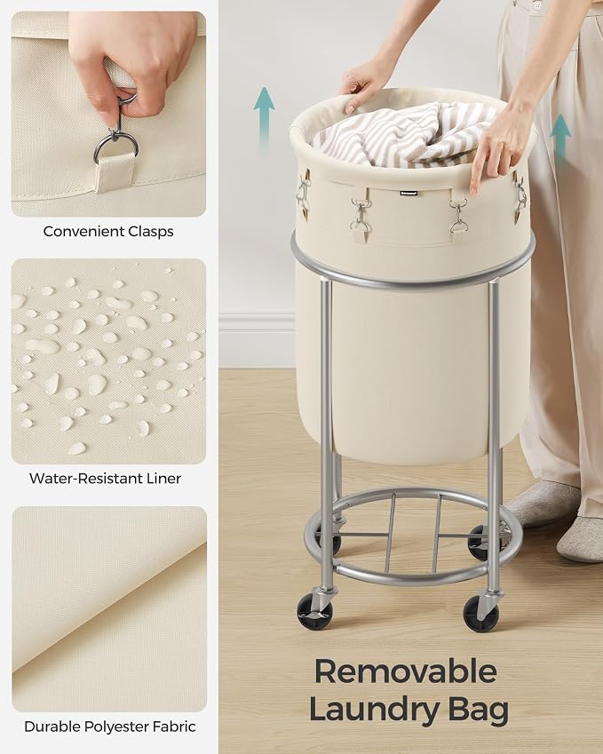 SONGMICS Laundry Basket with Wheels, 18.5 Gal., Steel Frame, Removable Bag - Image 5