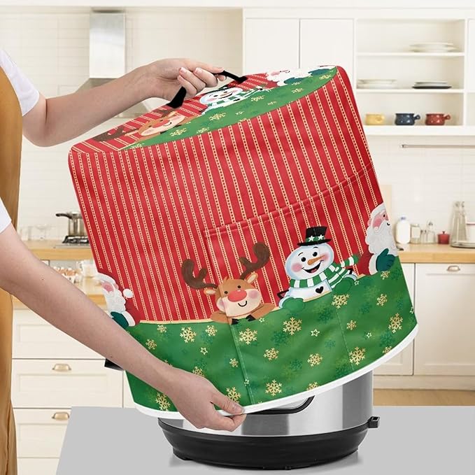 Christmas Decorative Kitchen Appliance Protector Dust Cover Universal Size 6 Quart Pressure Cooker/Air Fryer/Rice Cooker Dust Cover with Top Handle and Pocket